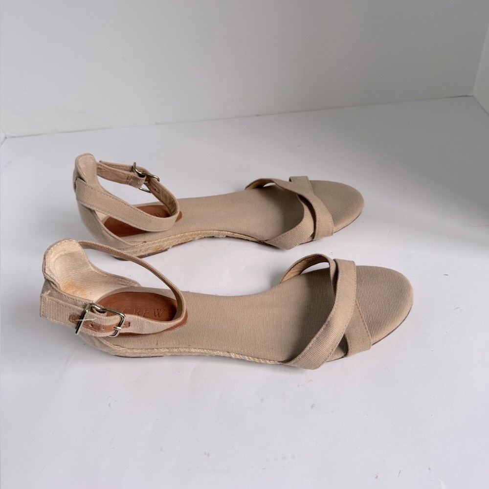 J. Crew Marina  Canvas tan criss-cross strappy Sandals. Size 8 - Picture 5 of 16